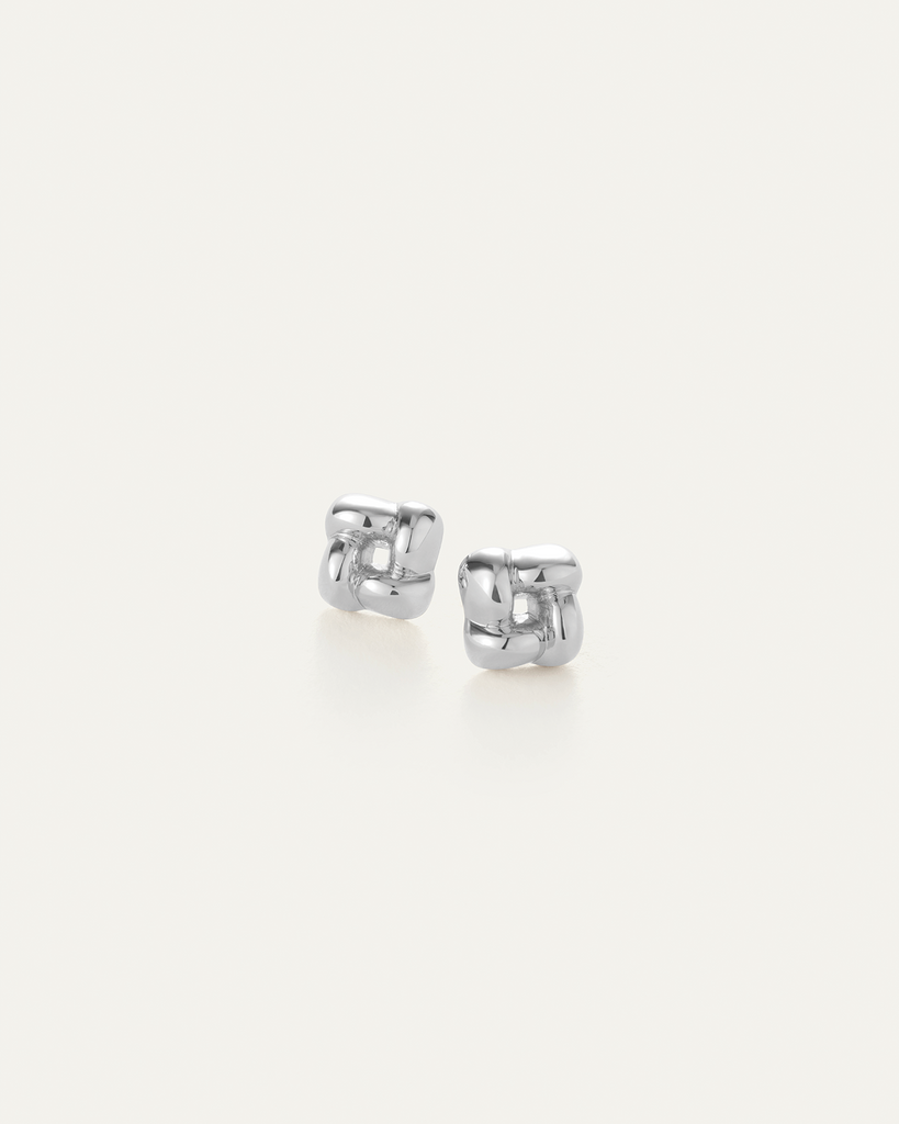 Mini Woven Square Earrings in Silver