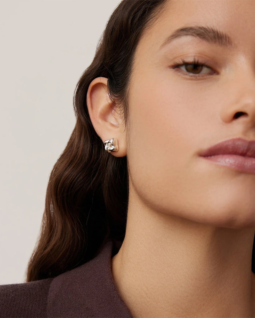 Mini Woven Square Earrings in Silver