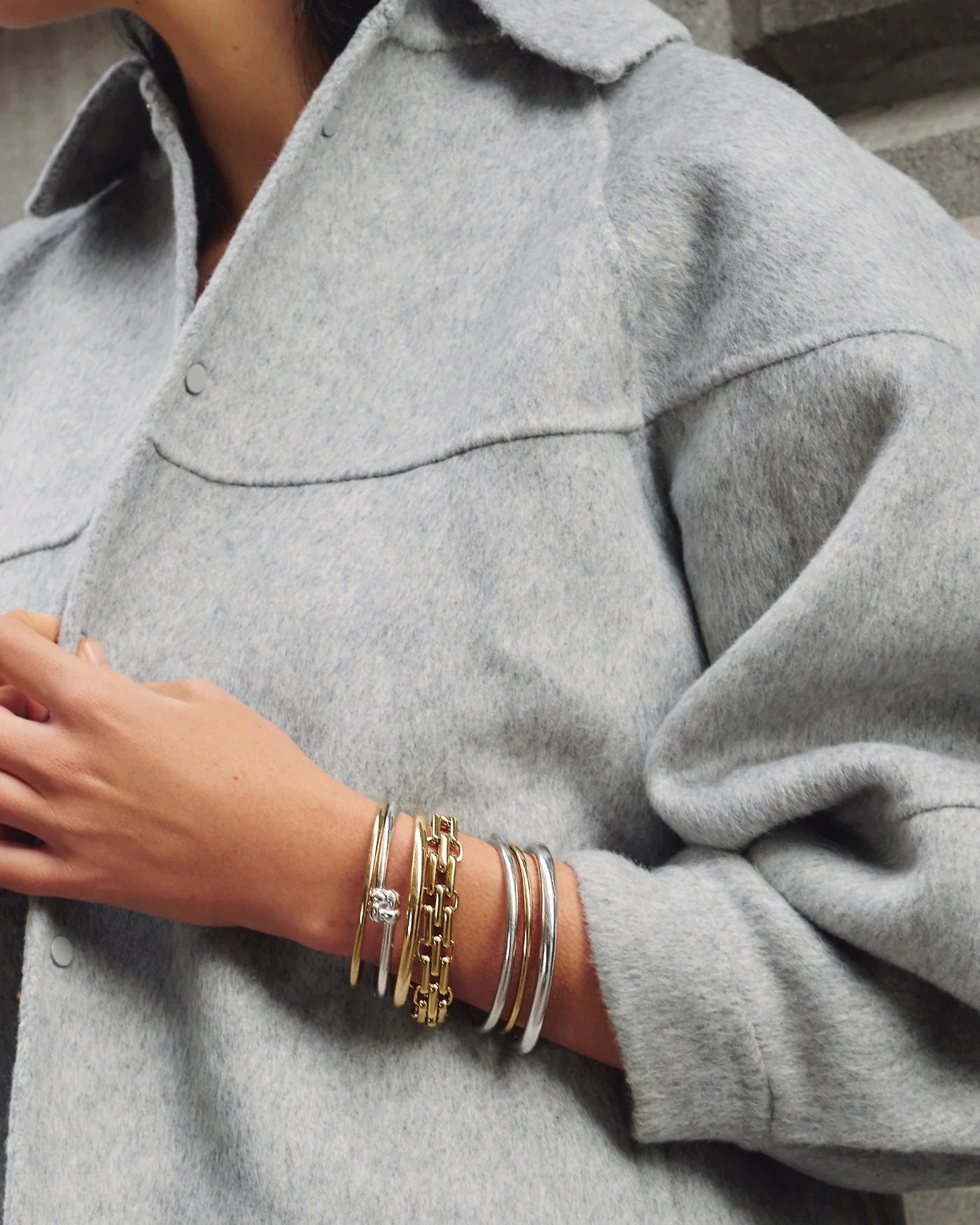 Slim Woven Square Bangle in Silver