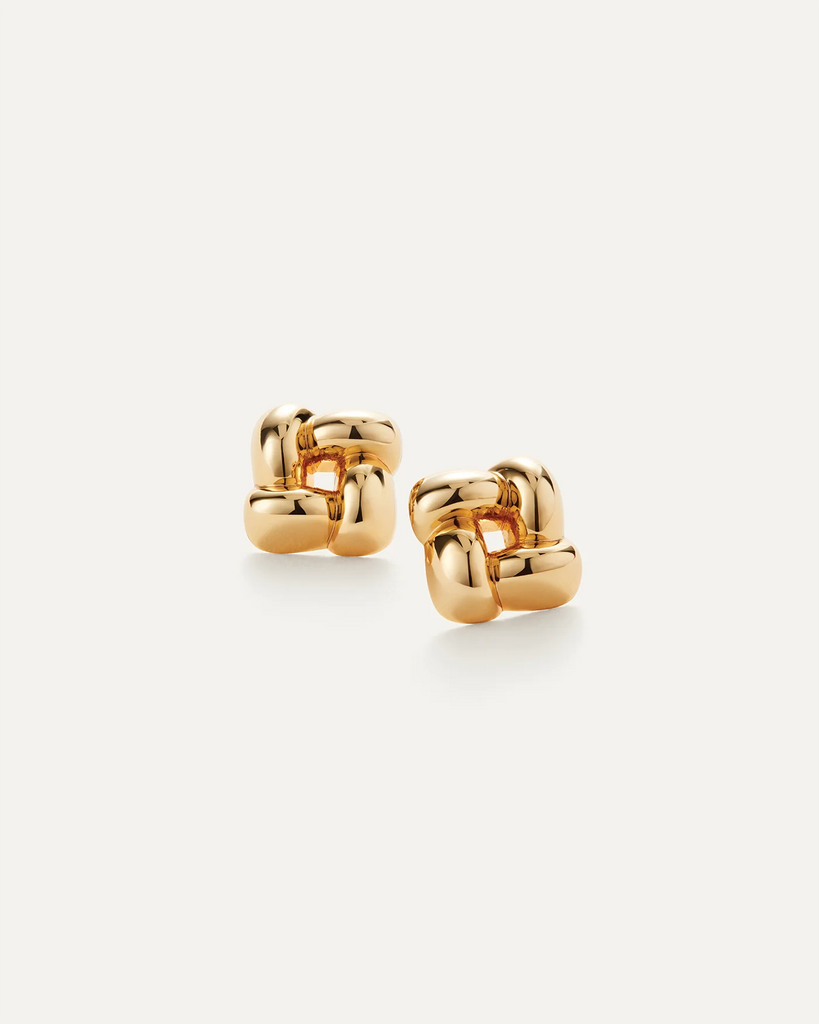 Small Woven Square Earrings in Gold