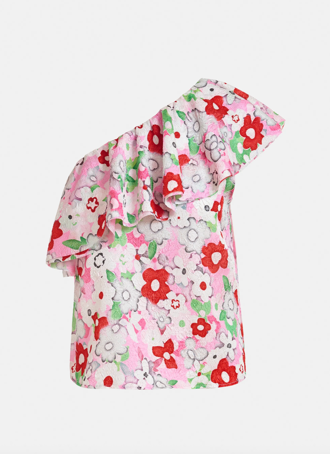 Jiland Asymmetric Ruffle Top in Off-White and Multicolor