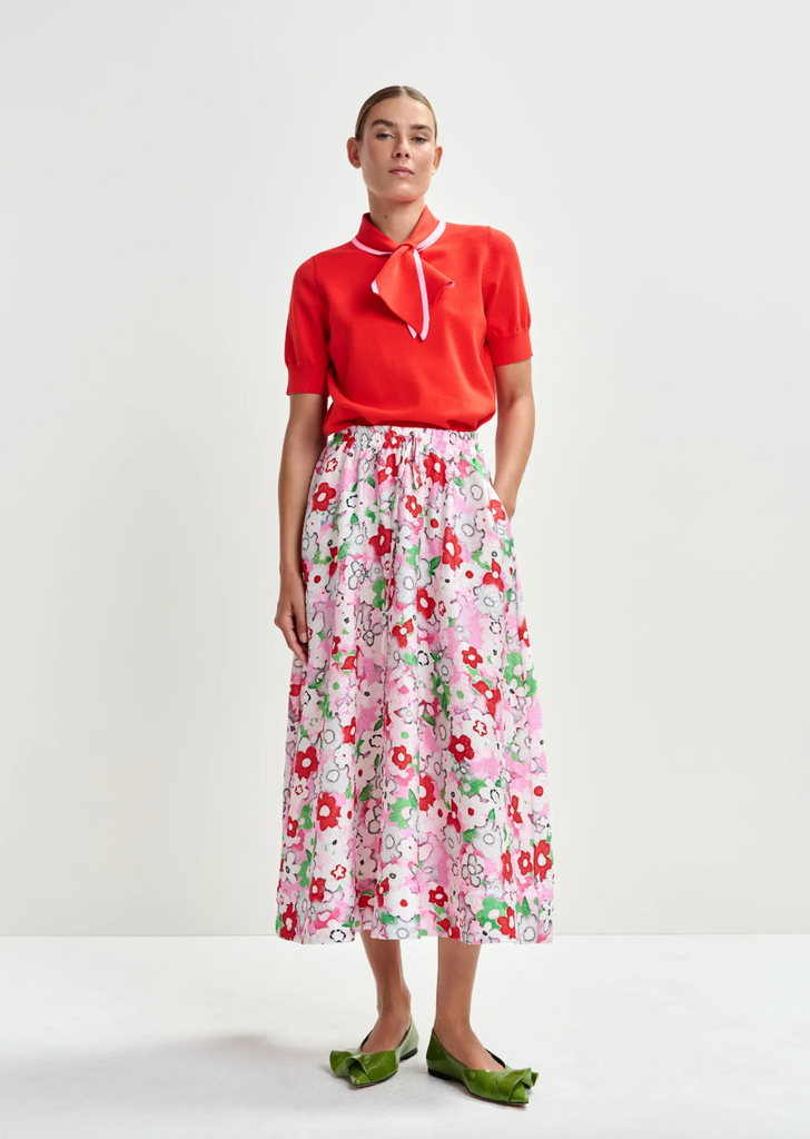 Julianne Floral Jacquard Midi Skirt in Off-White and Multicolor