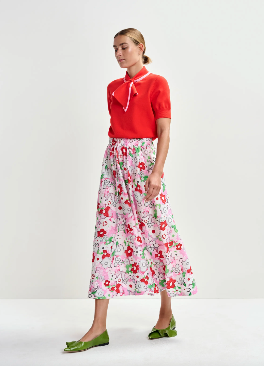 Julianne Floral Jacquard Midi Skirt in Off-White and Multicolor