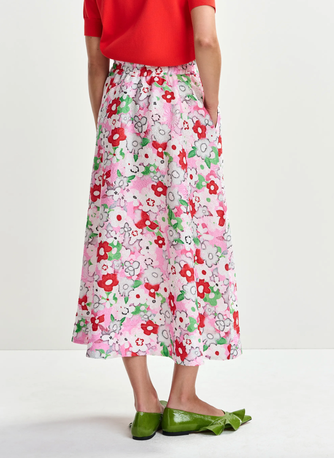 Julianne Floral Jacquard Midi Skirt in Off-White and Multicolor
