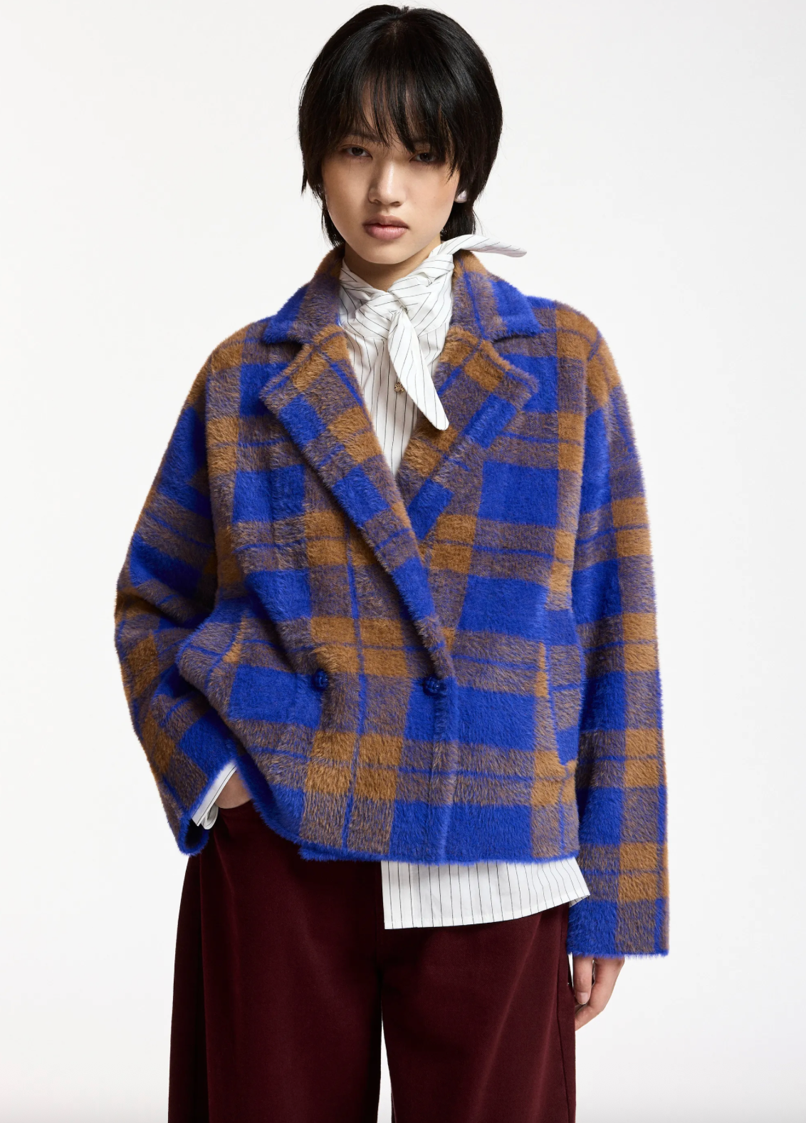 Karreau Check Knitted Jacket in Indigo Ink