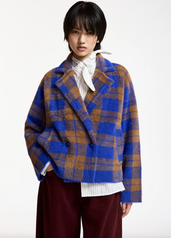 Karreau Check Knitted Jacket in Indigo Ink