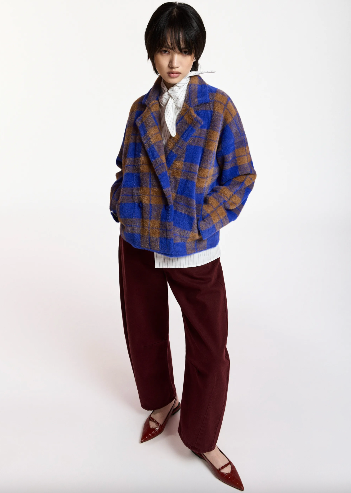 Karreau Check Knitted Jacket in Indigo Ink