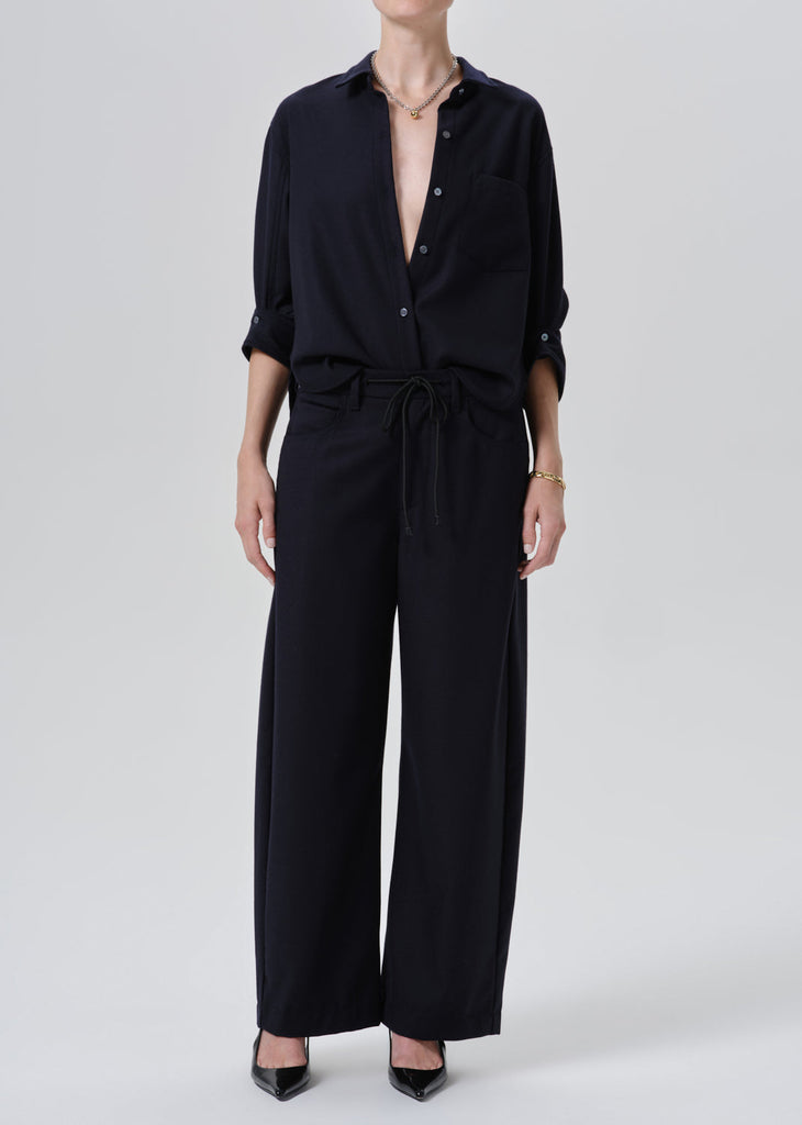 Kayla Shrunken Italian Virgin Wool Shirt in Navy
