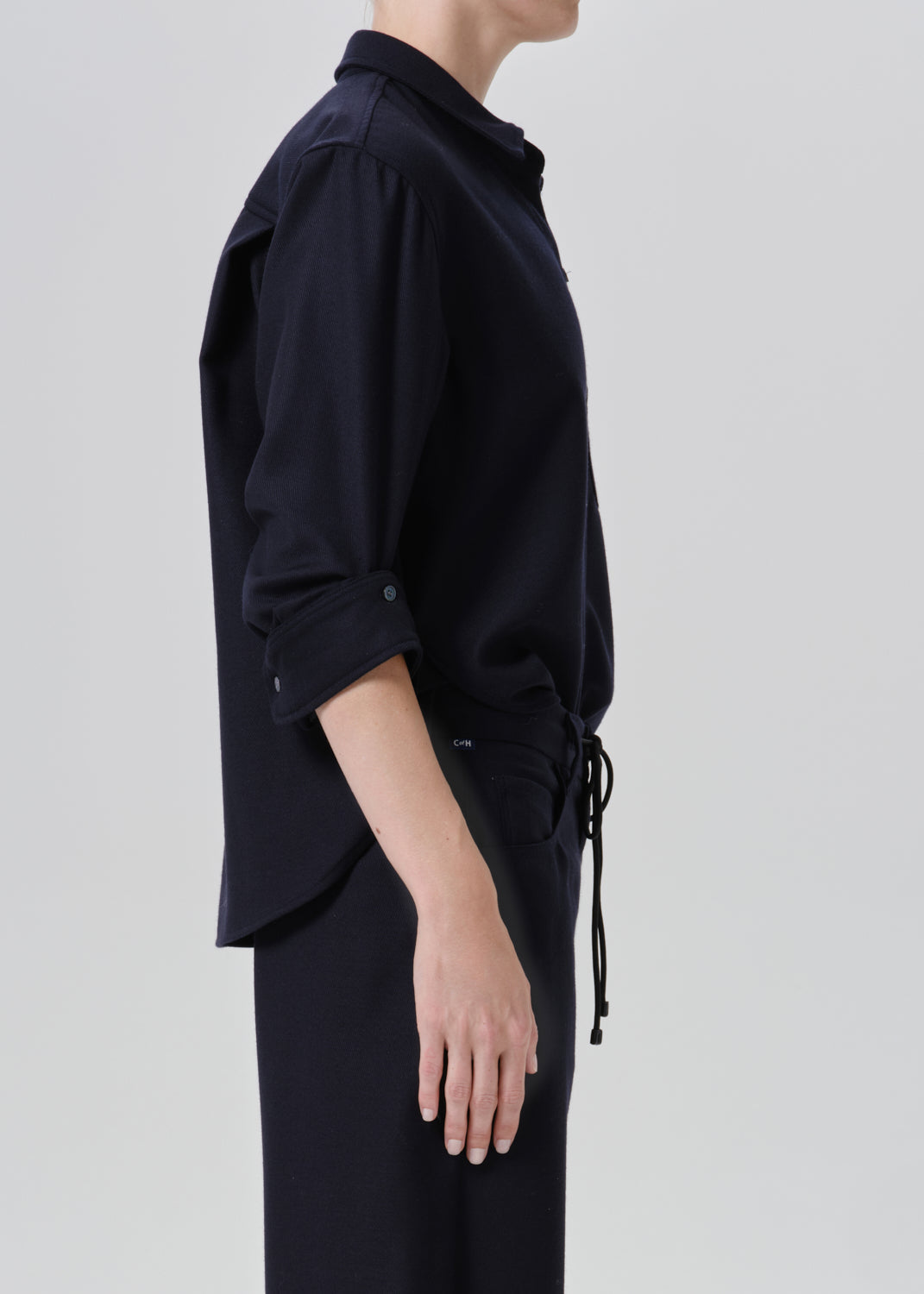 Kayla Shrunken Italian Virgin Wool Shirt in Navy