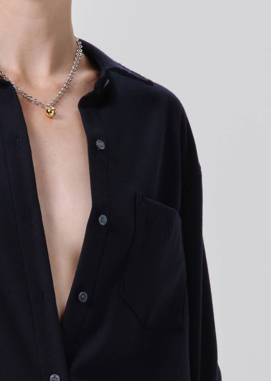 Kayla Shrunken Italian Virgin Wool Shirt in Navy