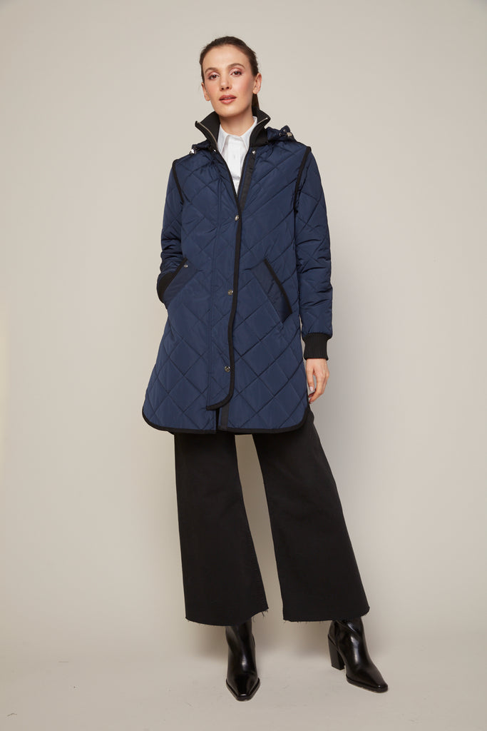 Libby Quilted Coat in Navy