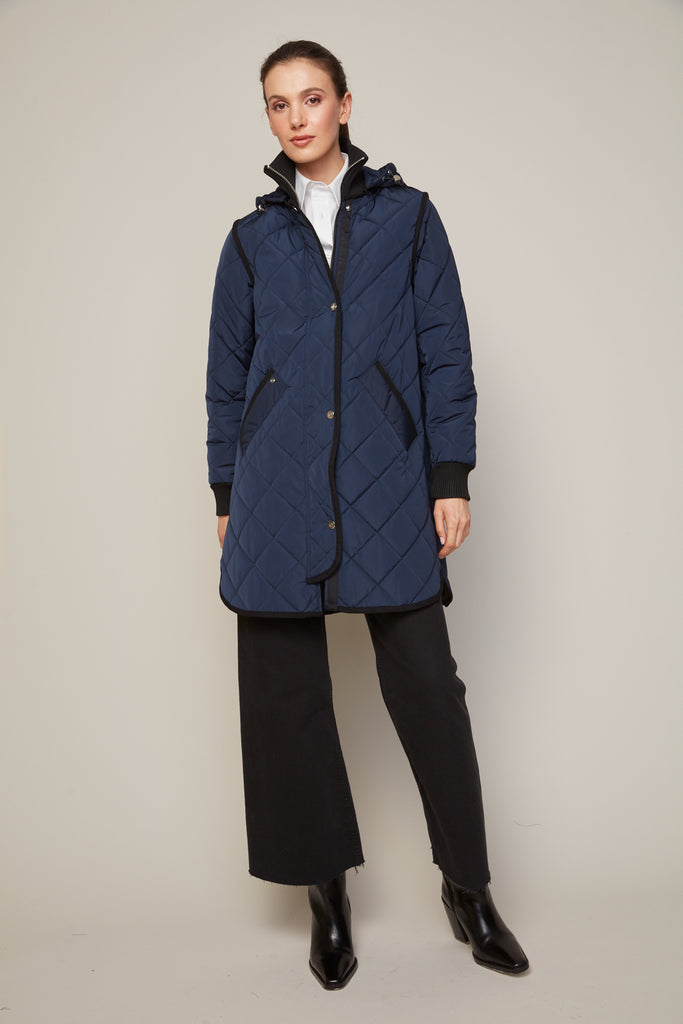 Libby Quilted Coat in Navy