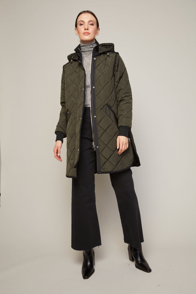 Libby Quilted Coat in Forest Green