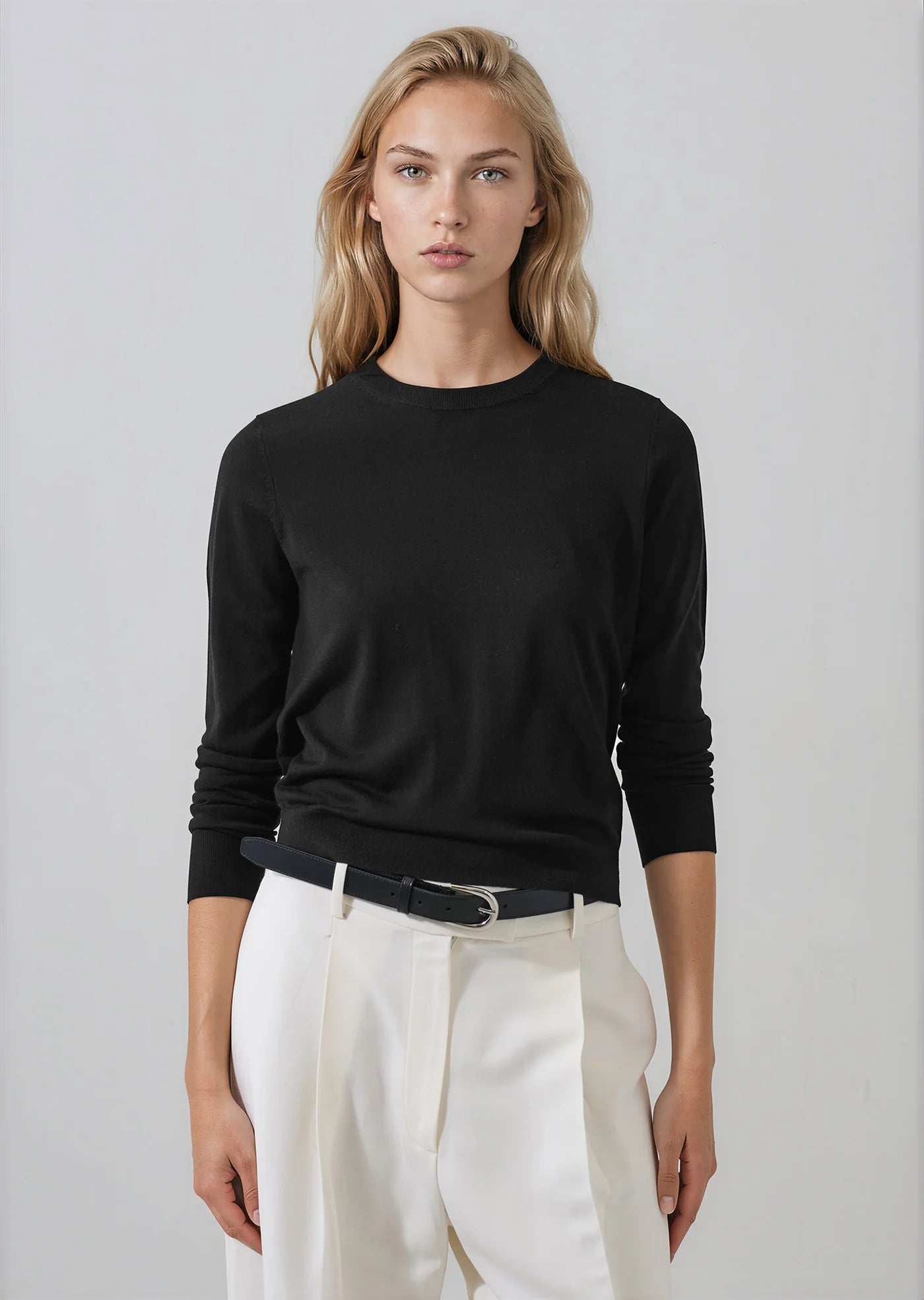 LS Extrafine Merino Classic Crew in Black