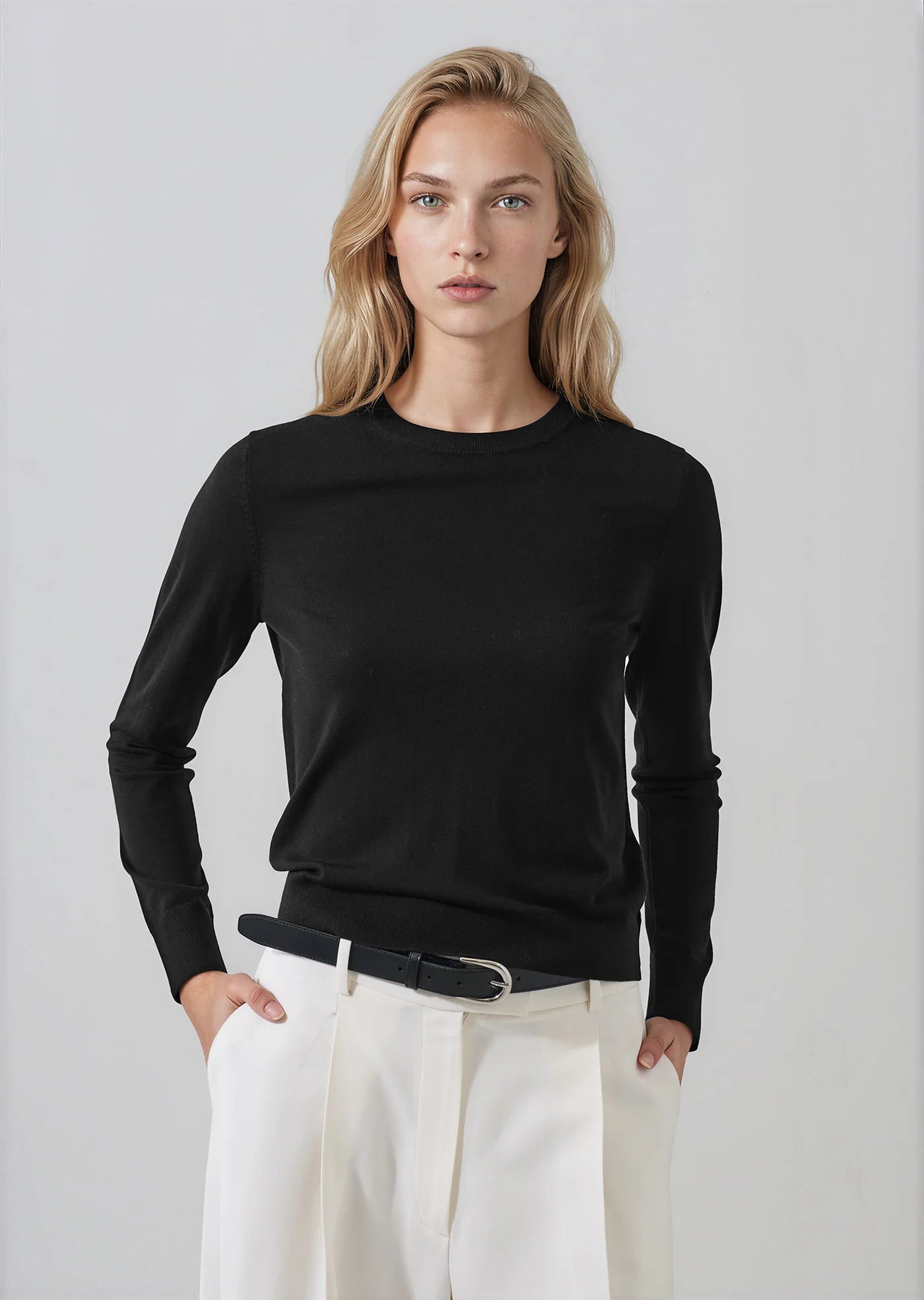 LS Extrafine Merino Classic Crew in Black