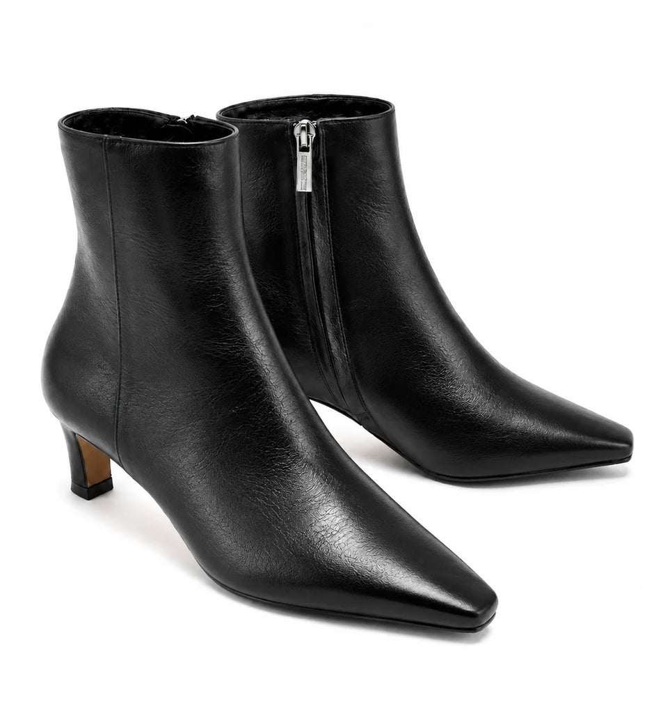 Bev Crushed Leather Heeled Bootie in Black