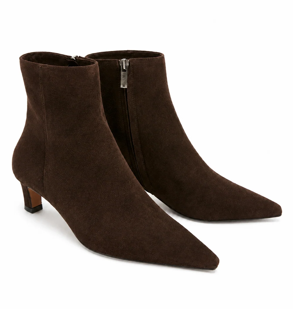 Bev Suede Heeled Bootie in Brunette