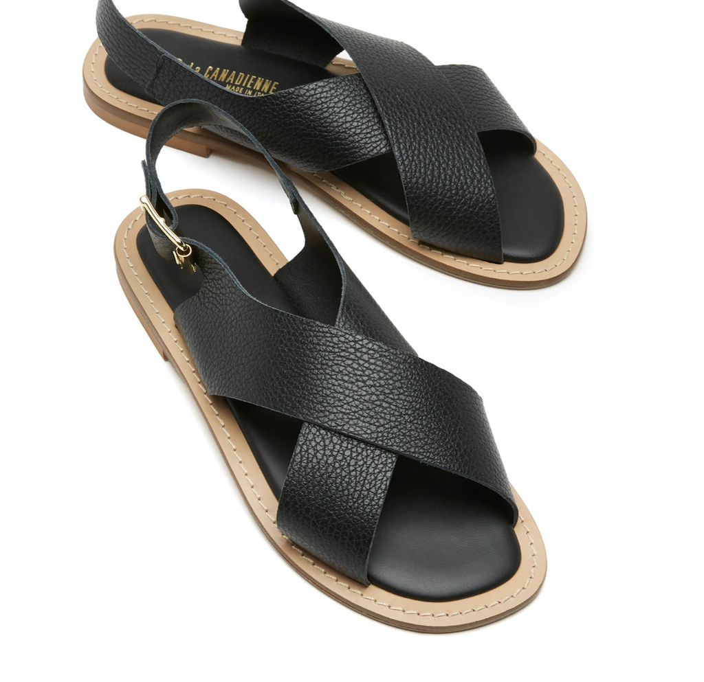 Freeda Leather Sandal in Black Pebble