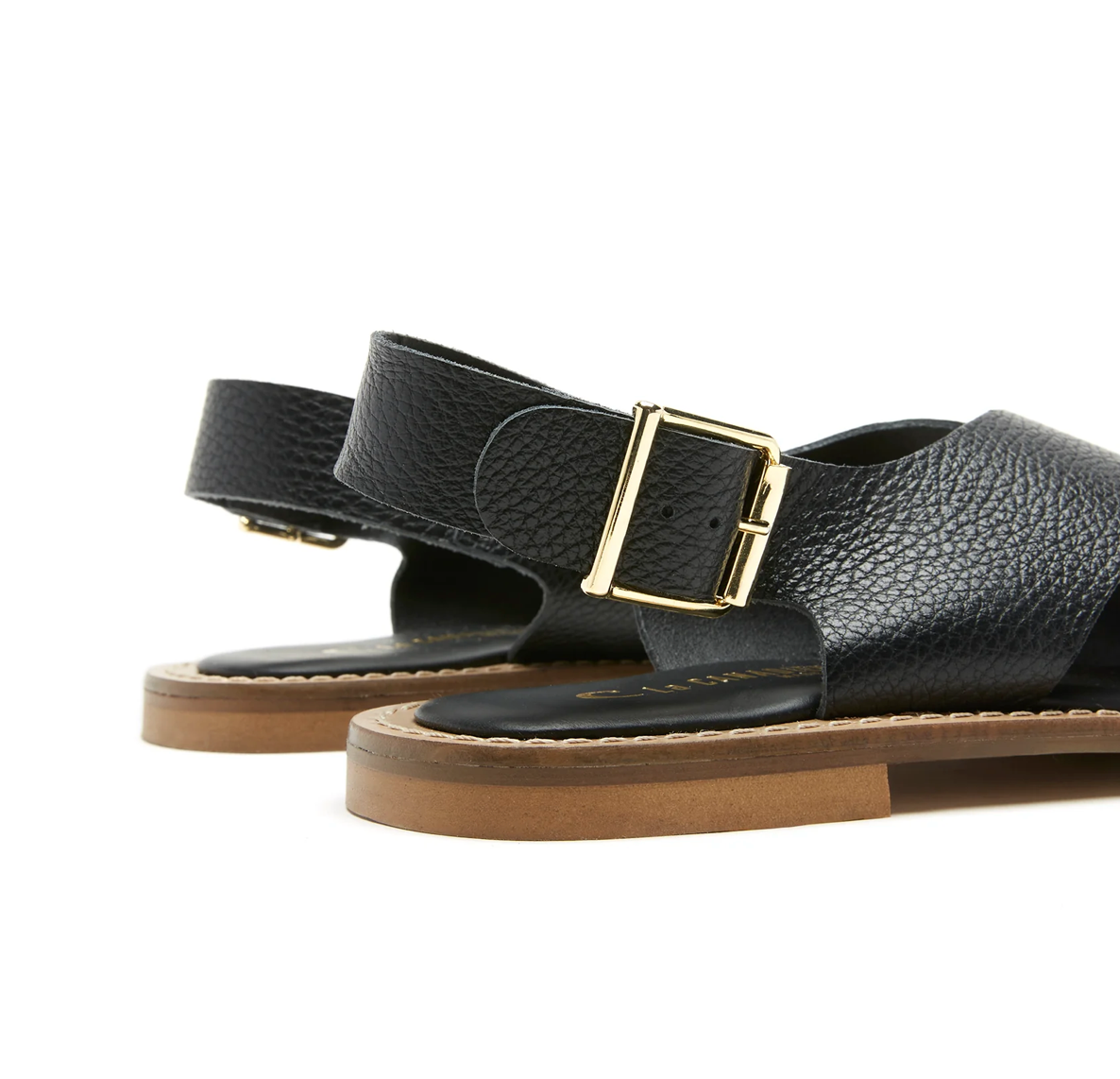 Freeda Leather Sandal in Black Pebble