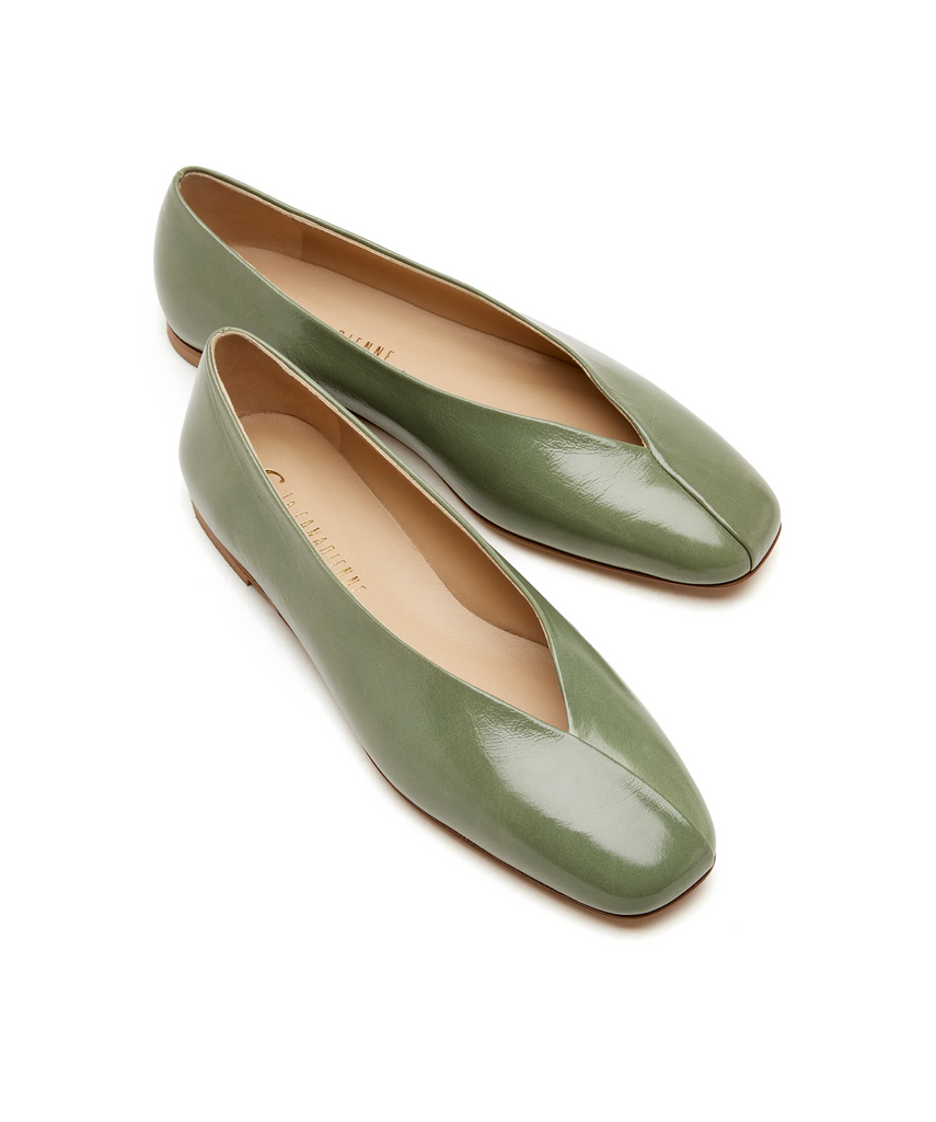 Jersey Leather Flat in Sage