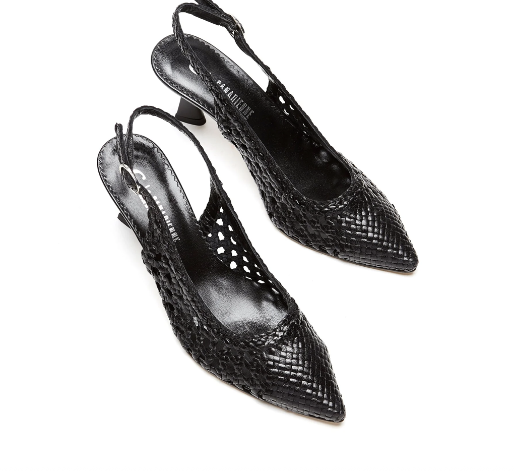 Pump Slingback Woven Leather Pump in Black