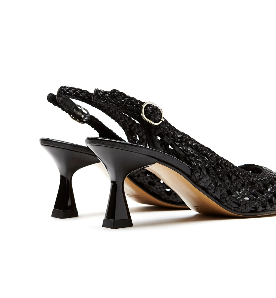 Pump Slingback Woven Leather Pump in Black