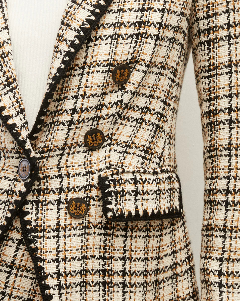 Lawrence Crochet-Trim Tweed Dickey Jacket in Ecru Ochre
