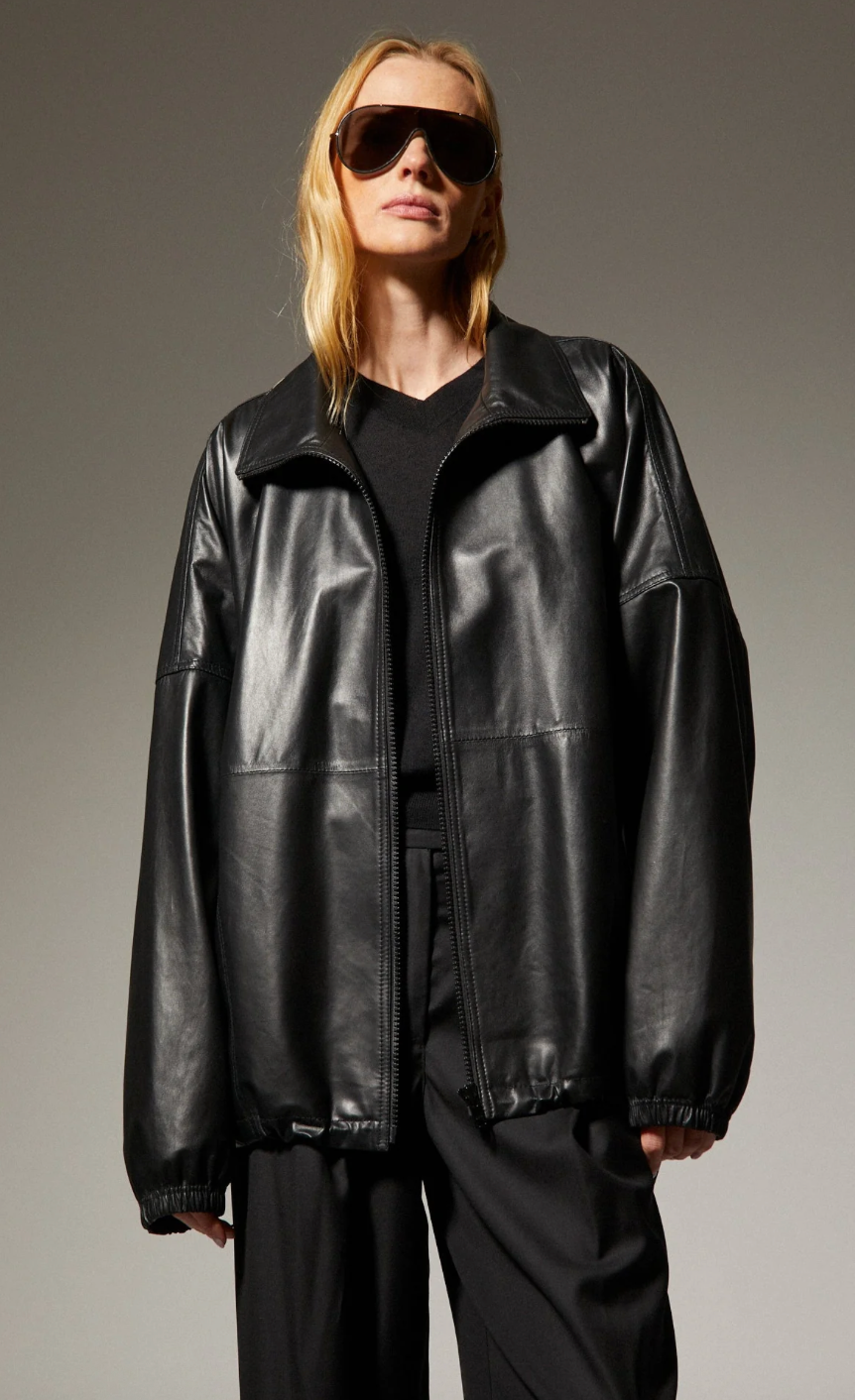 Leather Anorak in Black
