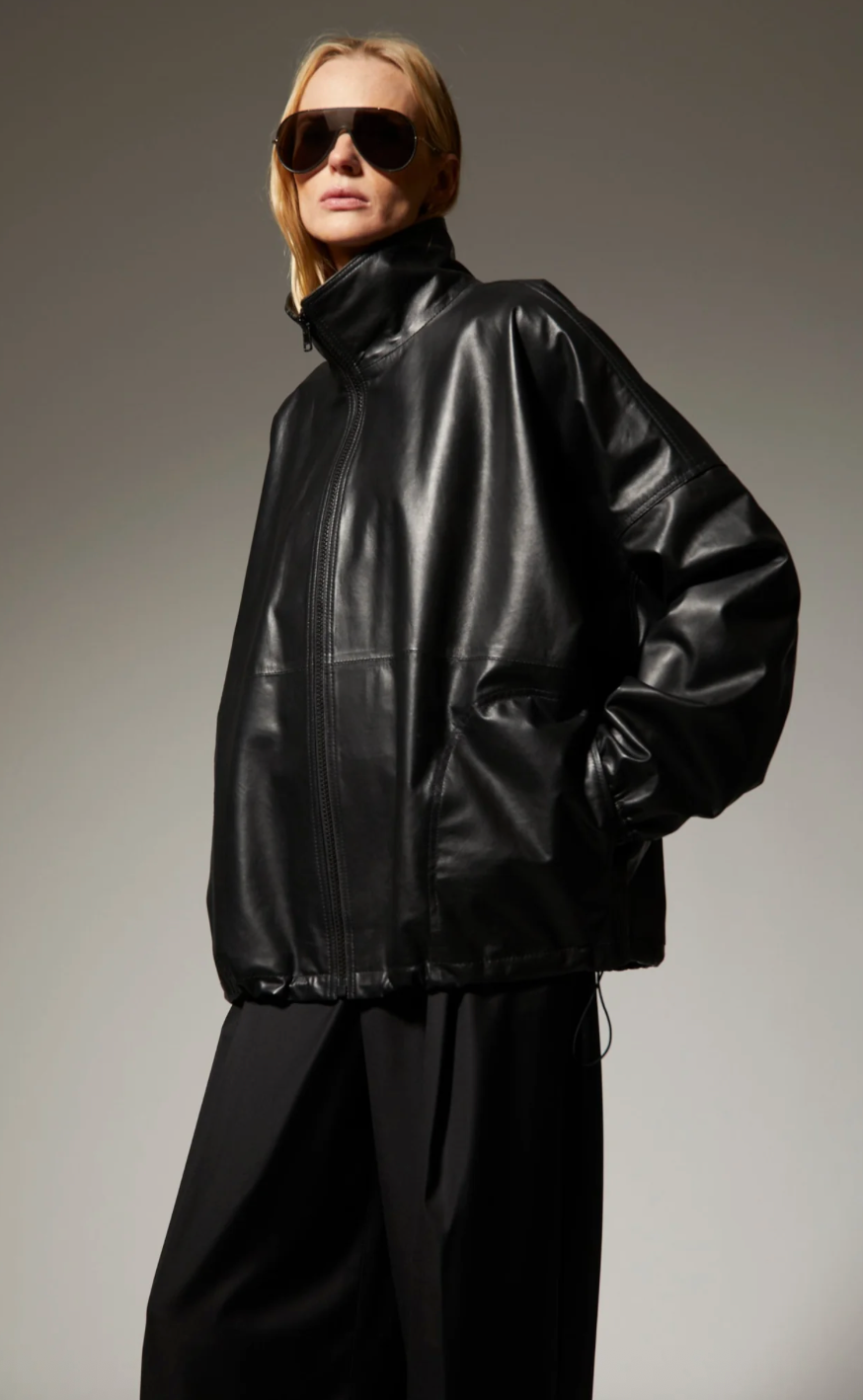 Leather Anorak in Black