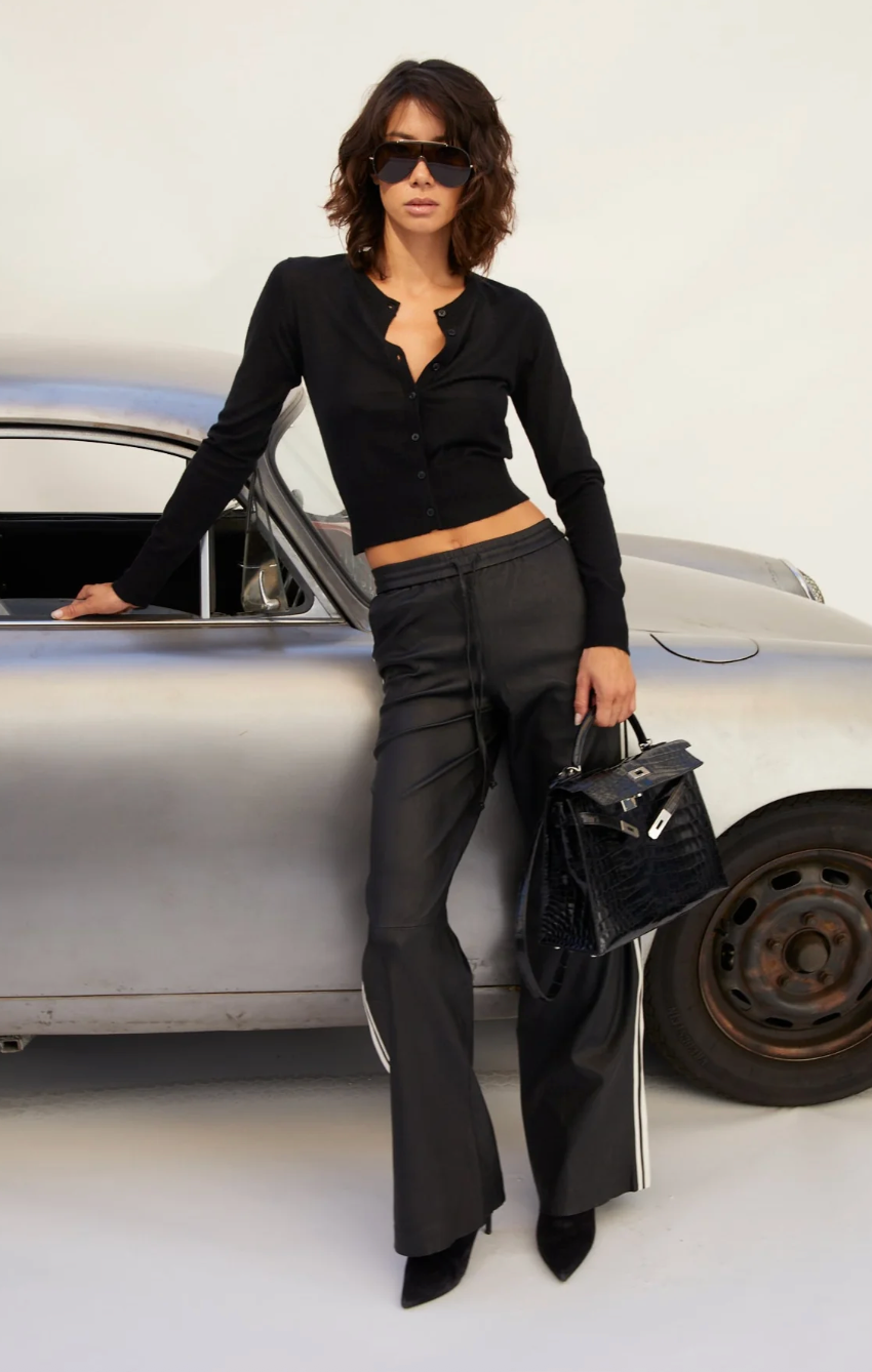 Leather Athletic Pants in Black