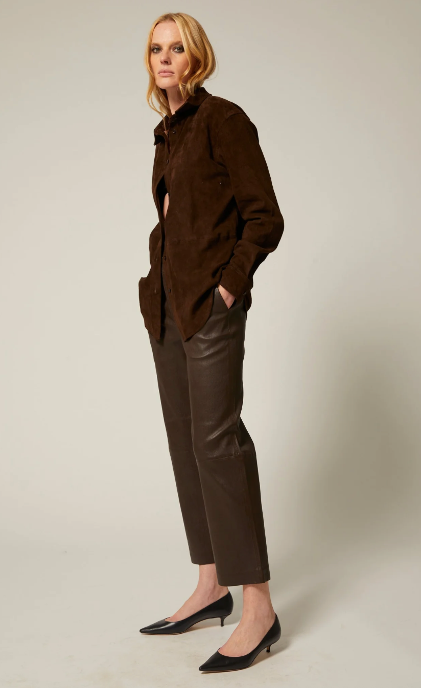 Leather Cropped Trousers in Americano