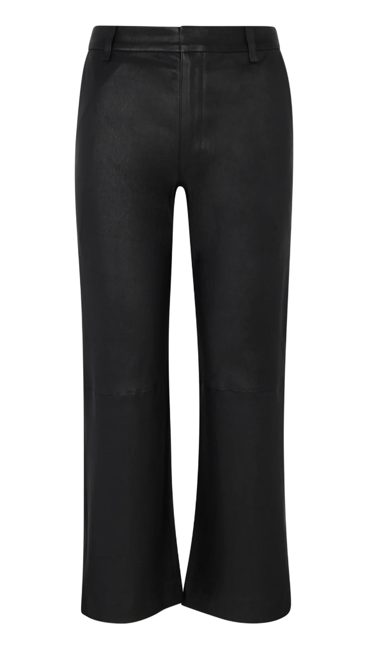 Leather Cropped Trousers in Black
