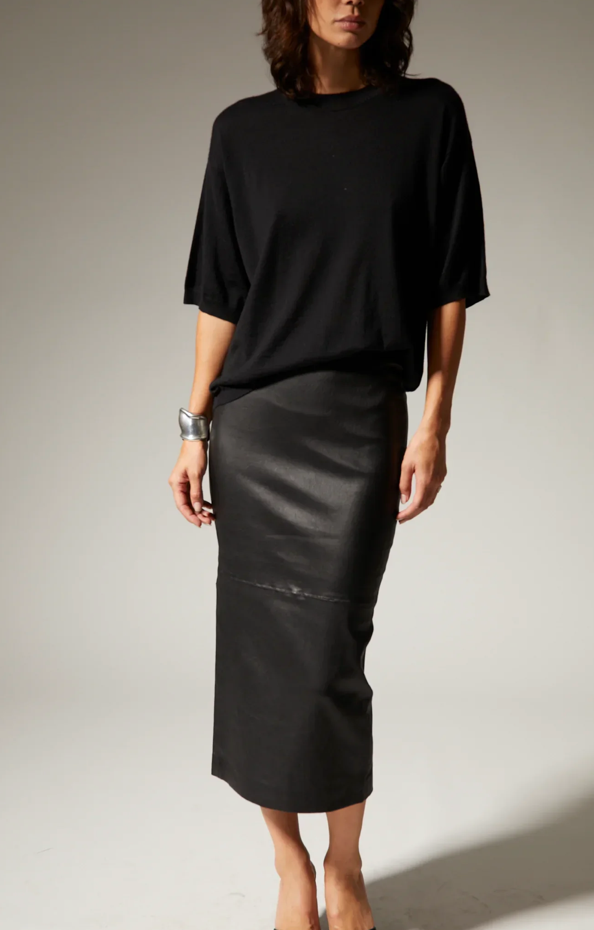 Leather Tube Skirt in Black