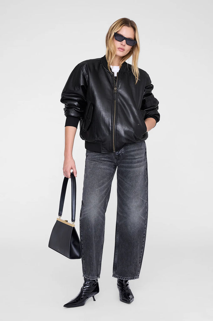 Leon Bomber in Black Recycled Leather