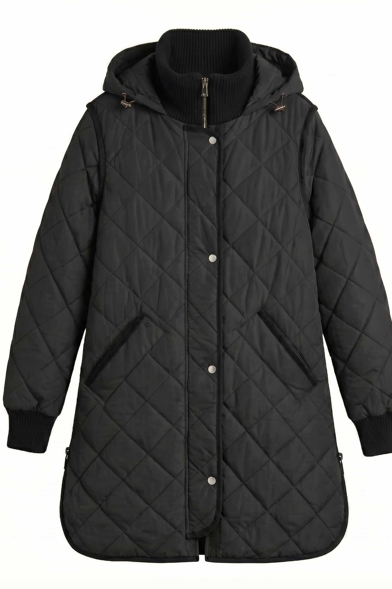 Libby Quilted Coat with Removable Hood in Black