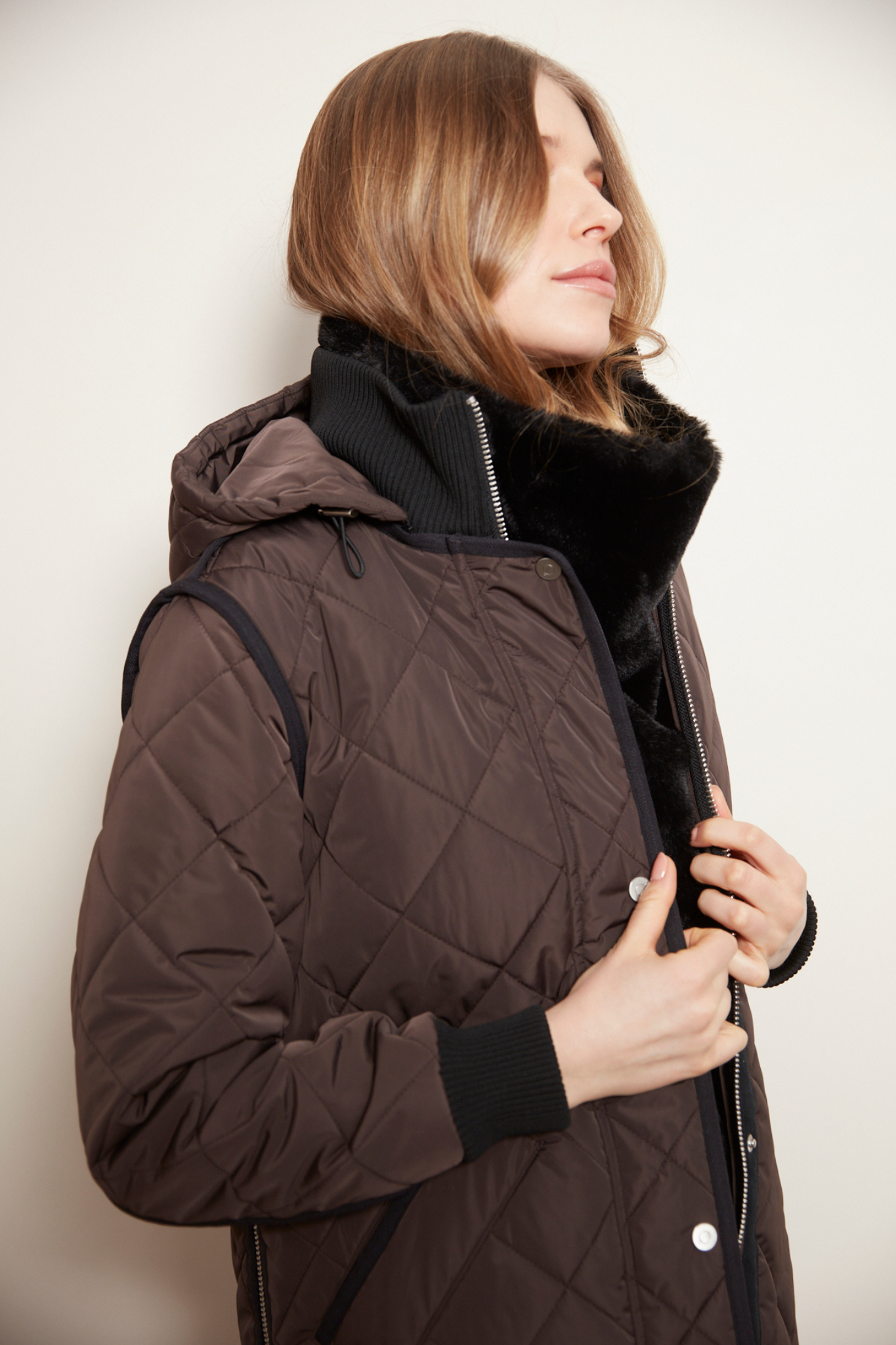 Libby Quilted Coat with Removable Hood in Black