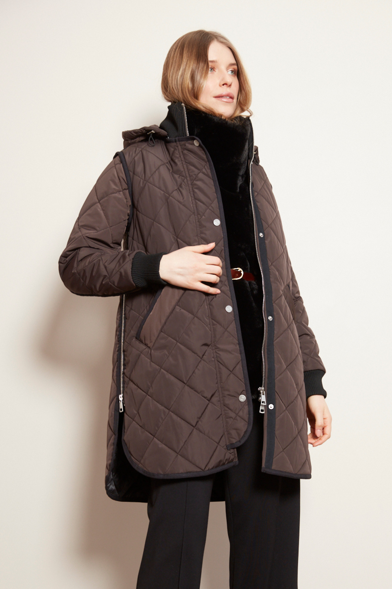 Libby Quilted Coat with Removable Hood in Black