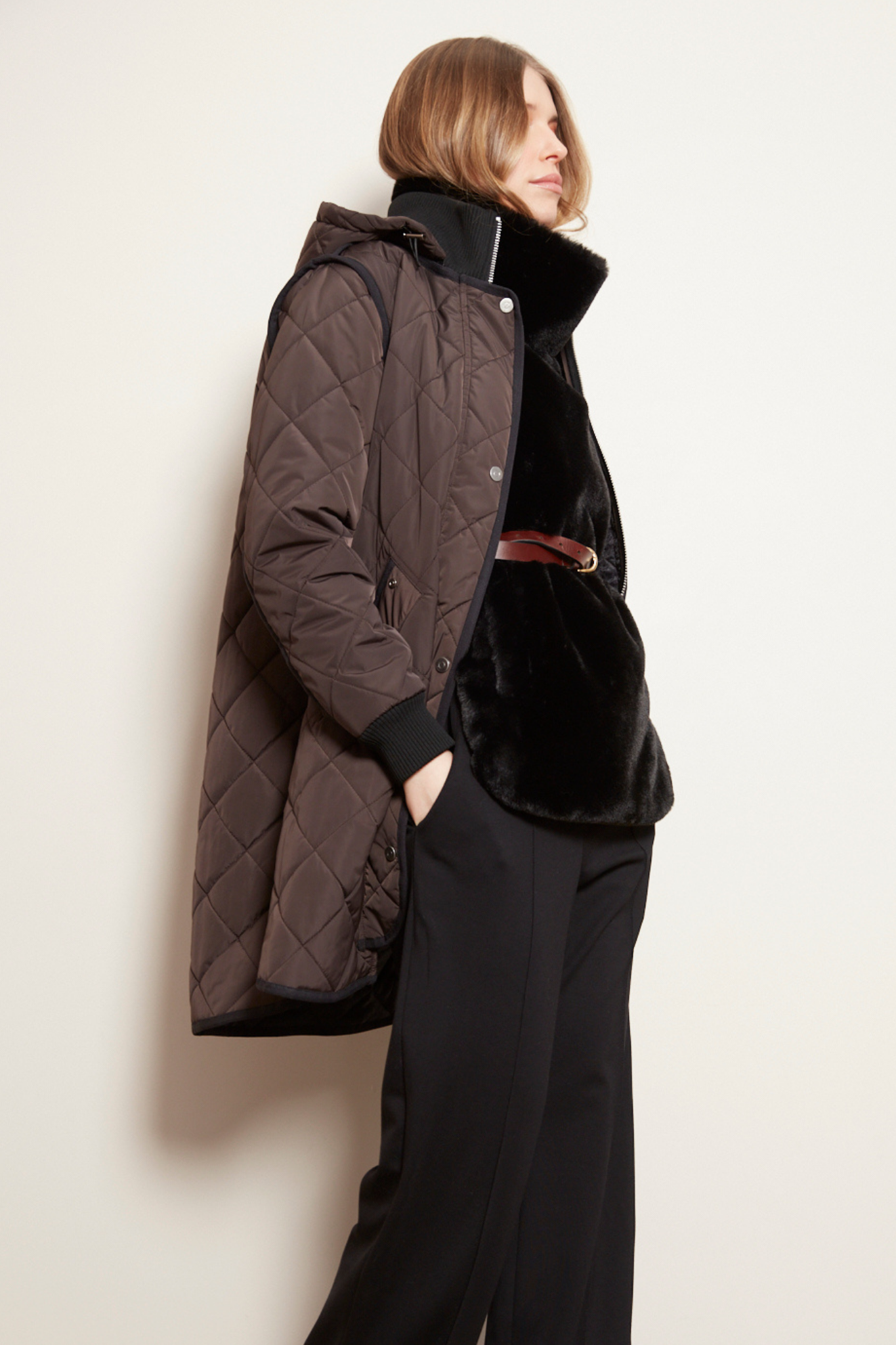 Libby Quilted Coat with Removable Hood in Black