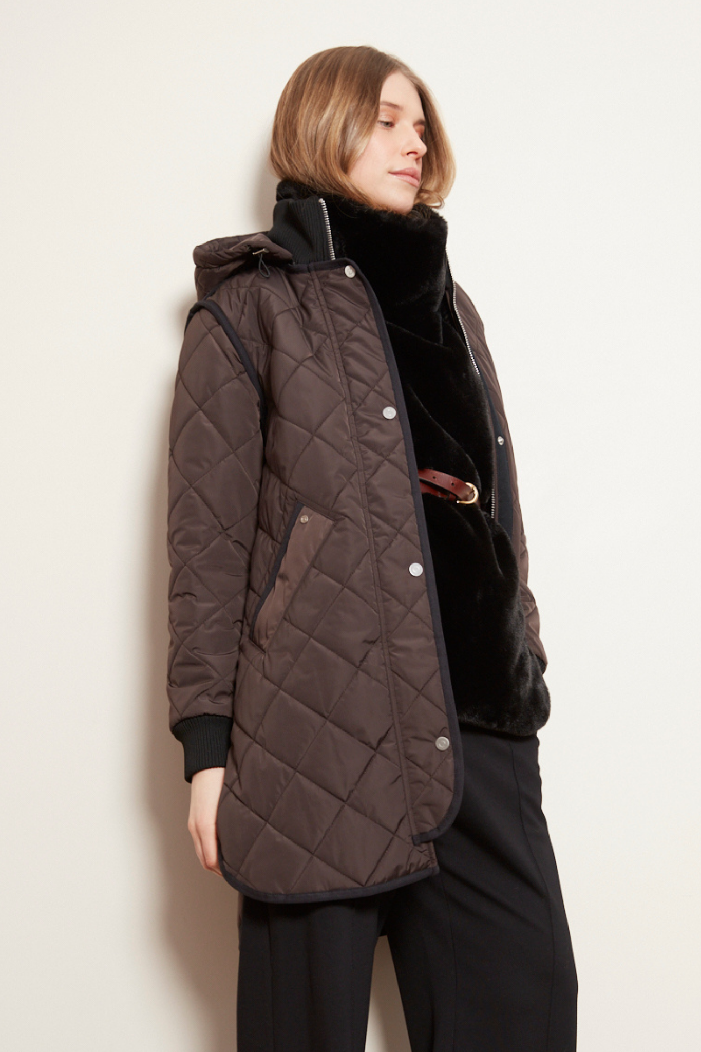 Libby Quilted Coat with Removable Hood in Black
