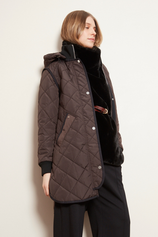 Libby Quilted Coat with Removable Hood in Chocolate Torte