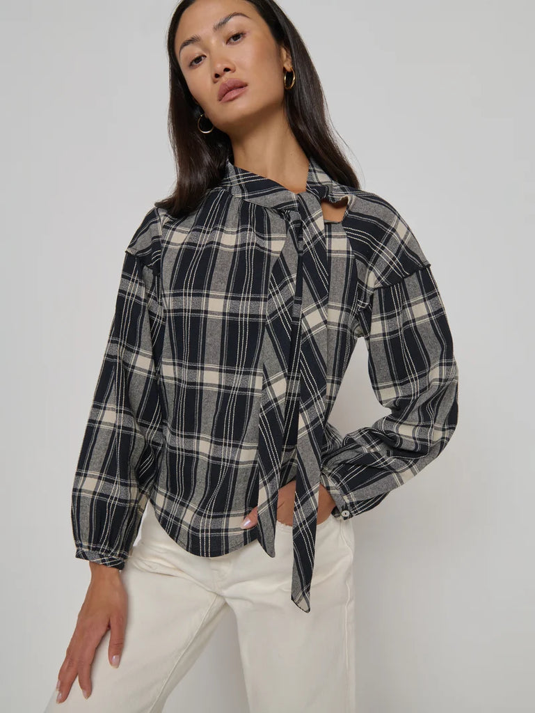Liz Scarf Blouse in Plaid Rigato
