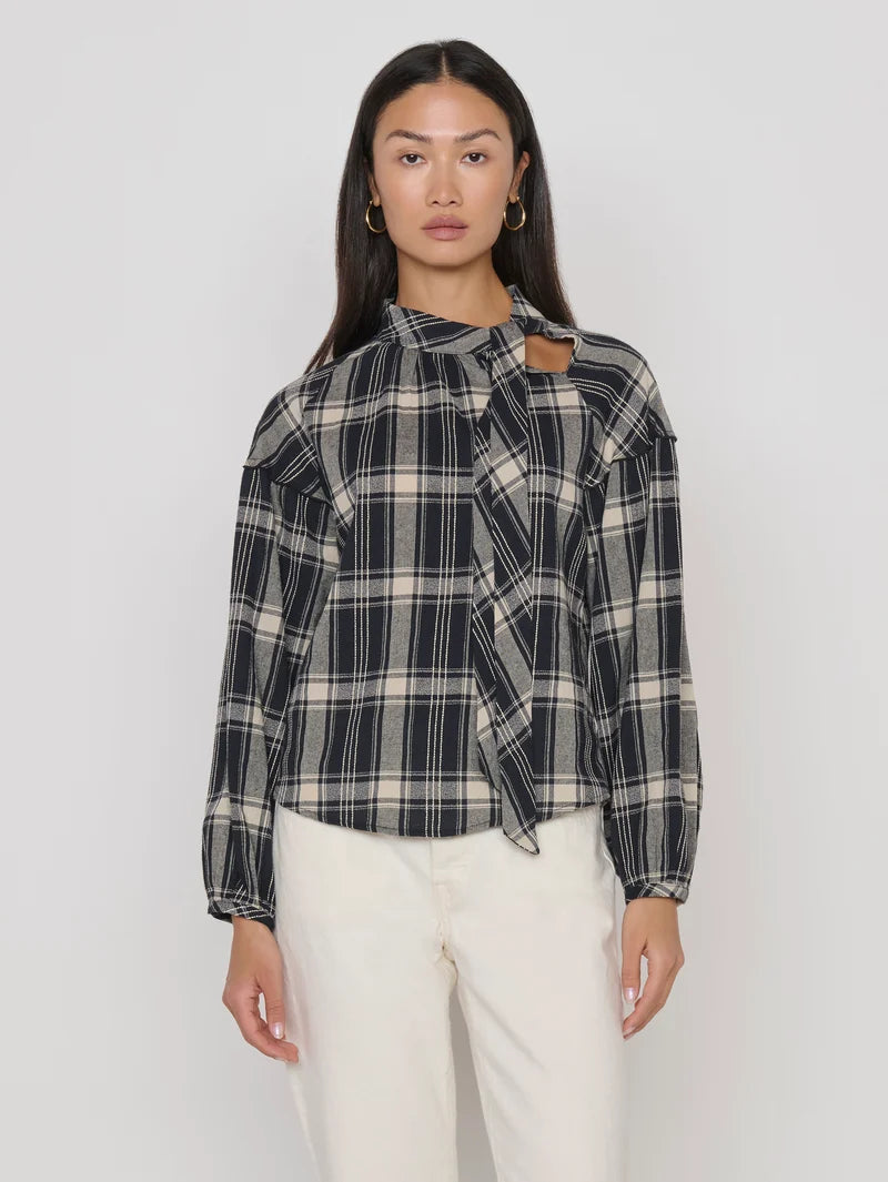 Liz Scarf Blouse in Plaid Rigato