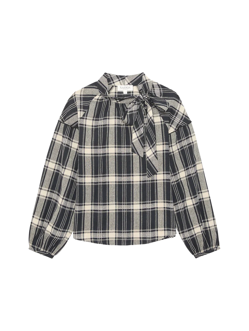 Liz Scarf Blouse in Plaid Rigato