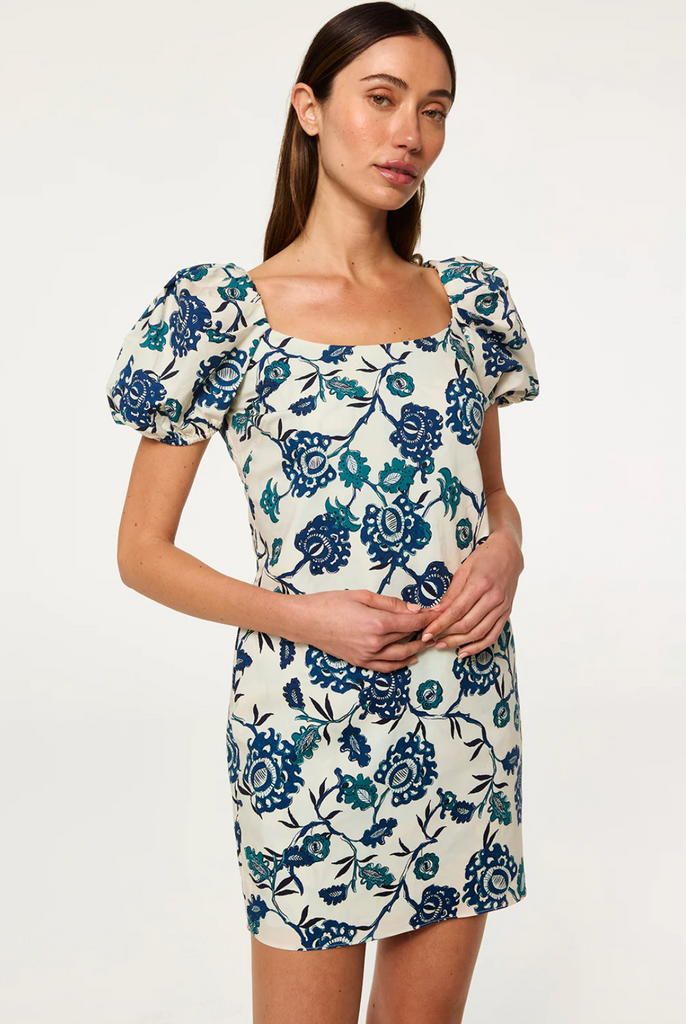 Analie Dress in Indigo Teal Blooms Poplin