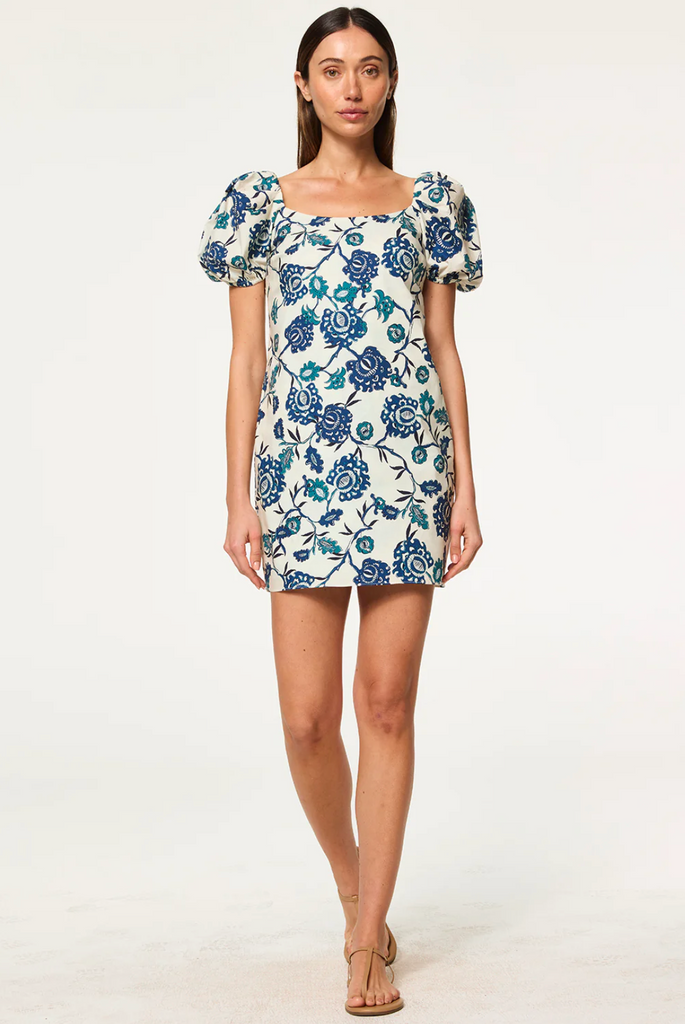 Analie Dress in Indigo Teal Blooms Poplin