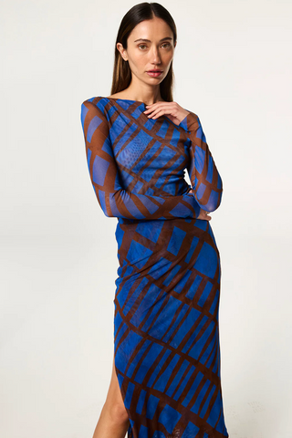 Lira Top in Blue/Brown Matrix Mesh