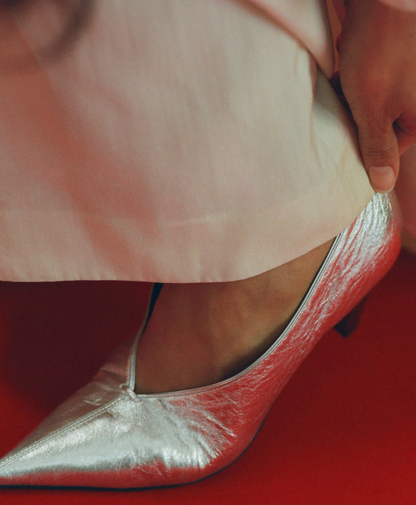 Kiki Heel in Crinkled Silver