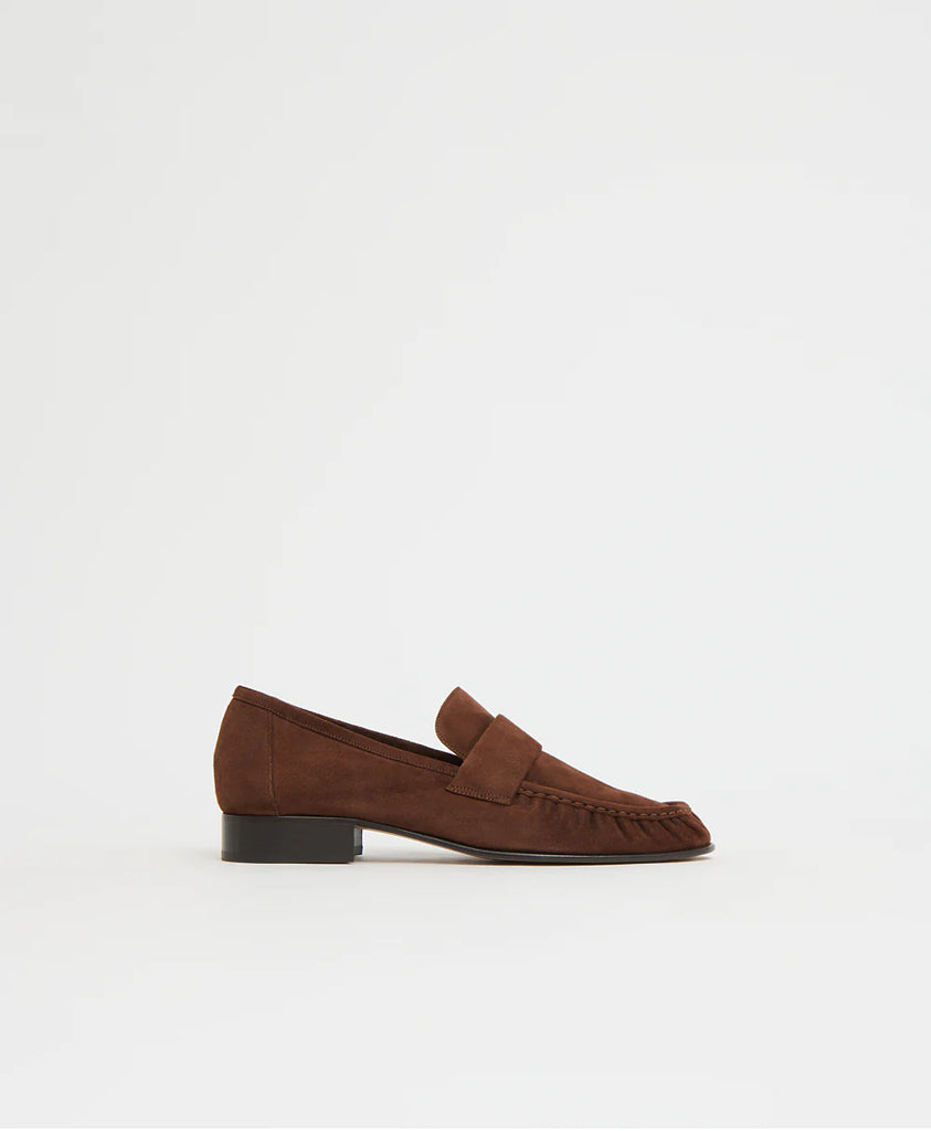 Ruched Loafer in Espreso Suede