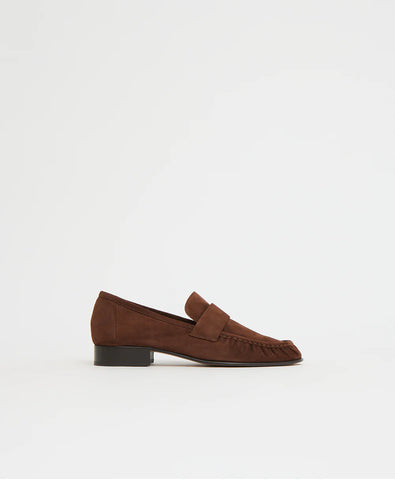 Ruched Loafer in Espreso Suede