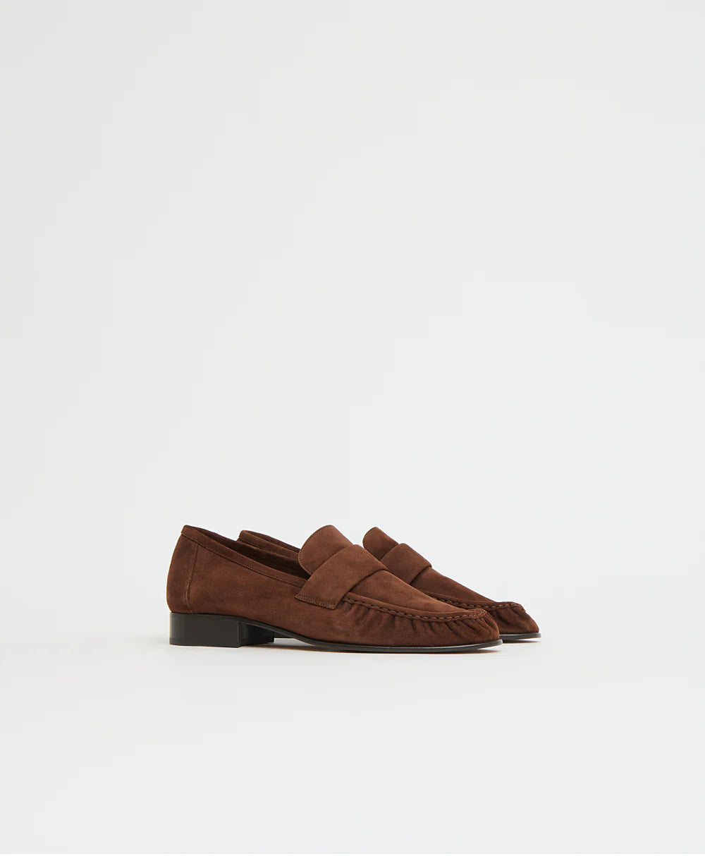 Ruched Loafer in Espreso Suede